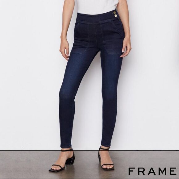 Frame **NWT** Le Francoise High-Rise Button-Trimmed Skinny Jeans in Paton Blue - Picture 7 of 9